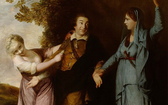 『悲劇と喜劇の間のギャリック』（ David Garrick between Tragedy and Comedy ）　1760年頃　ジョシュア・レノルズ　　ウォデスドン・マナー蔵