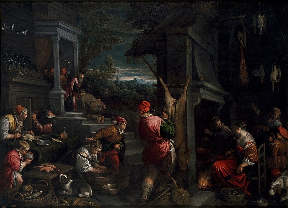 La vuelta del hijo pródigo, Francesco Bassano, Jacopo Bassano, Hacia 1570. Óleo sobre lienzo, 147 x 200 cm, Número de catálogo P000039, Museo Nacional del Prado, 《放蕩息子の帰還》 1570年頃 フランチェスコ・バッサーノ, ヤコポ・バッサーノ プラド美術館蔵