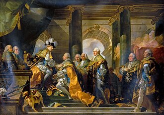 『精霊騎士団を謁見するルイ16世』　1775年 - 1776年頃　ガブリエル＝フランソワ・ドワイアン　ヴェルサイユ宮殿
