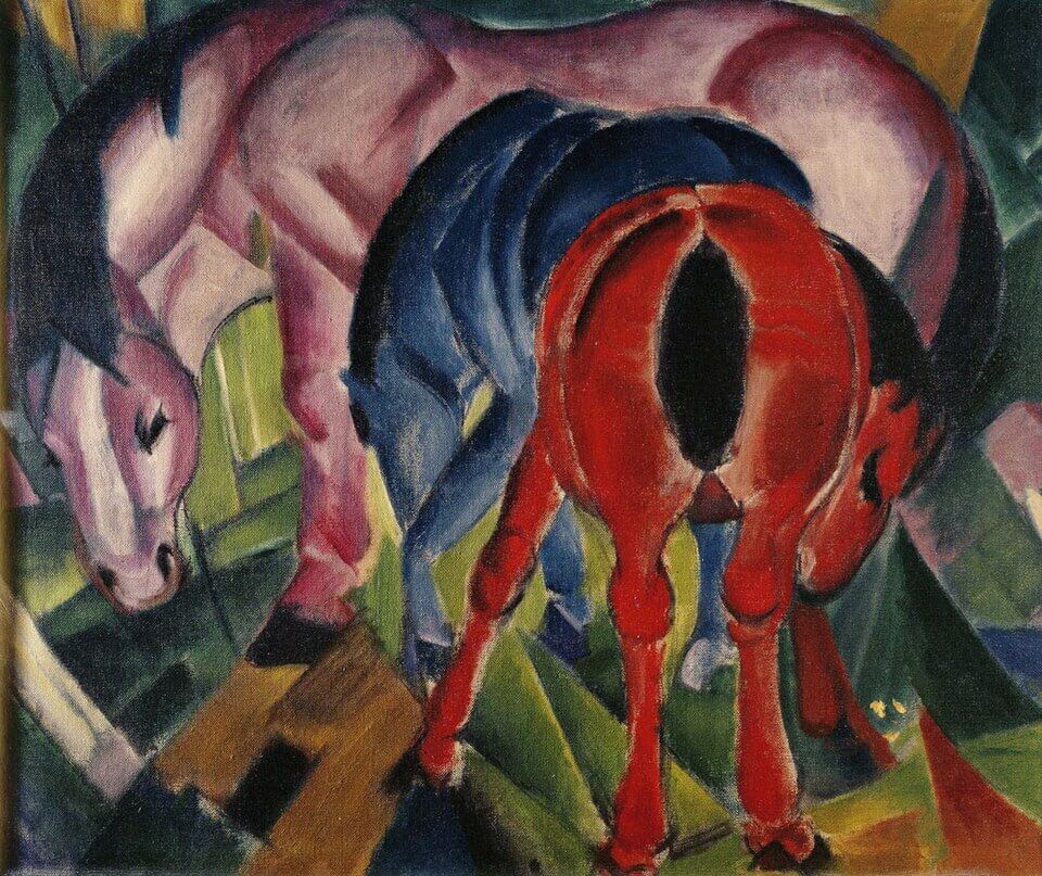 Mare with Foals, Franz Marc, 1912, Oil on canvas, 76 x 90 cm, Private collection, 《仔馬を連れた雌馬》　1912年　フランツ・マルク　個人蔵