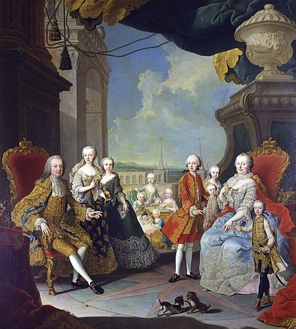 神聖ローマ皇帝フランツ・シュテファンと女帝マリア・テレジアとその家族　1754年　マルティン・ファン・マイテンス　シェーンブルン宮殿