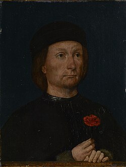 『ピンクの花を持つ男性の肖像』( Portrait of a Man with a Pink ) 1500年頃 ミケル・シトウ ゲッティセンター蔵