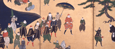 『南蛮人渡来図』　狩野内膳　1600年頃　神戸市立美術館蔵