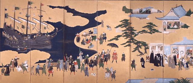 『南蛮人渡来図』　狩野内膳　1600年頃　神戸市立美術館蔵
