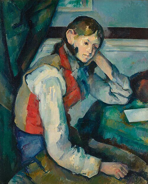 The Boy in the Red Waistcoat, Paul Cézanne, 1888/90, Le Garçon au gilet rouge, Oil on canvas, 79.5 x 64 cm, Given by the heirs of Emil Bührle to the Foundation E.G. Bührle Collection Zurich • 1960 Inv. 18., 《赤いチョッキの少年》　1888 - 1890年　ポール・セザンヌ　ビュールレ・コレクション蔵