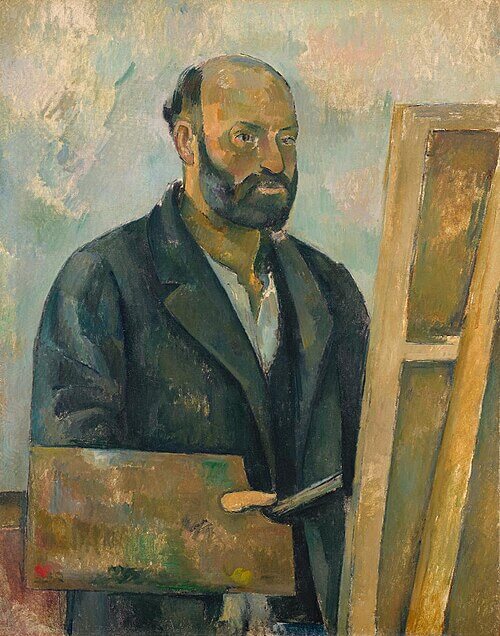 Self-Portrait with Palette, Paul Cézanne, ca. 1890, Portrait de l'artiste à la palette, Oil on canvas, 92 x 73 cm, Given by the heirs of Emil Bührle to the Foundation E.G. Bührle Collection Zurich • 1960 Inv. 17, 《パレットを持つ自画像》　1890年頃　ポール・セザンヌ　ビュールレ・コレクション蔵