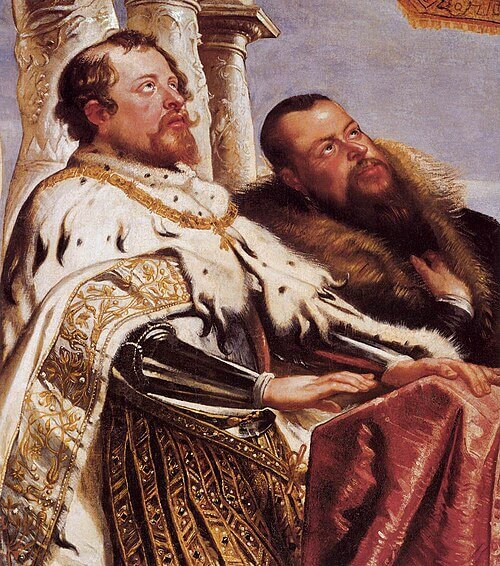 ヴィンチェンツォ1世・ゴンザーガ(Vincenzo I Gonzaga, 1562年9月21日 - 1612年2月9日), (The Gonzaga Family Worshipping the Holy Trinity) 1604 - 1605年 ピーテル・パウル・ルーベンス ドゥカーレ宮殿、マントヴァ
