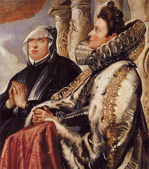 エレオノーラ・デ・メディチ(Eleonora de' Medici, 1566年3月1日 - 1611年9月9日), (The Gonzaga Family Worshipping the Holy Trinity) 1604 - 1605年 ピーテル・パウル・ルーベンス ドゥカーレ宮殿、マントヴァ
