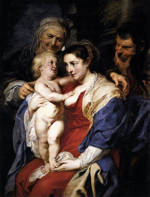 The Holy Family with St Anne / La Sagrada Familia con santa Ana, Hacia 1630. Óleo sobre lienzo, 116 x 91 cm, Sala 076, Pedro Pablo Rubens, Número de catálogo P001639, Museo Nacional del Prado, 『聖アンナのいる聖家族』　1630年頃　高さ: 115 cm；幅: 90 cm　P001639　ピーテル・パウル・ルーベンス　プラド美術館蔵