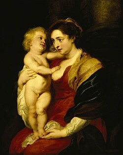 The Madonna and Child, studio of Sir Peter Paul Rubens (Siegen 1577 - Antwerp 1640), Art / Oil paintings, 1600 - 1699, Oil on canvas (transferred from panel), 965 x 749 mm (38 x 29 1/2 in), Flanders (Belgium from 1830), Ascott Estate, Buckinghamshire, National Trust, NT 1535114, studio of Sir Peter Paul Rubens (Siegen 1577 - Antwerp 1640), artist, Willem Paneels (fl. Antwerp 1600 - after 1632), artist, 『聖母子』　1600 - 1699年　studio of Sir Peter Paul Rubens　ナショナル・トラスト