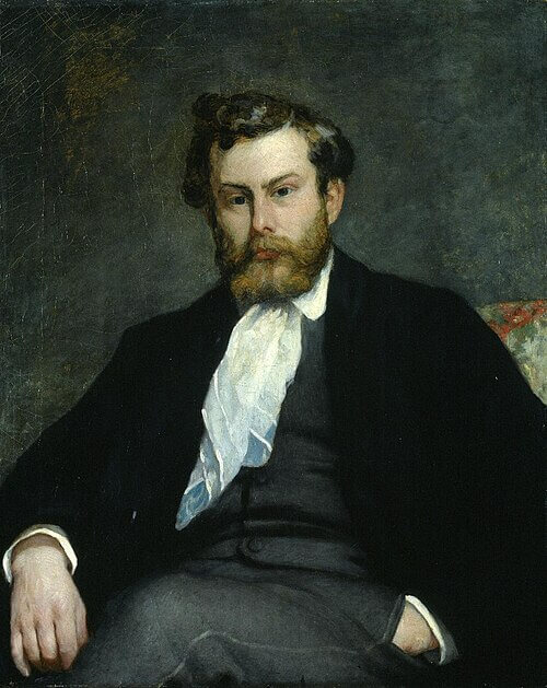 Alfred Sisley, Auguste Renoir, 1864, Oil on canvas, 81 x 65 cm, Given by the heirs of Emil Bührle to the Foundation E.G. Bührle Collection Zurich • 1960 Inv. 86., 《画家アルフレッド・シスレーの肖像》　1864年　ピエール＝オーギュスト・ルノワール　ビュールレ・コレクション蔵