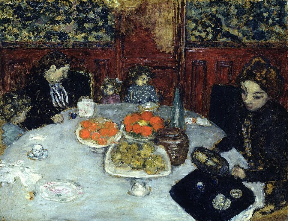 The Luncheon, Pierre Bonnard, 1899, Le Déjeuner, Oil on cardboard, 54.5 x 70.5 cm, Given by the heirs of Emil Bührle to the Foundation E.G. Bührle Collection Zurich • 1960 Inv. 3., 《昼食》　1899年　ピエール・ボナール　ビュールレ・コレクション