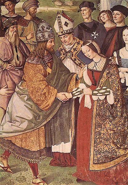 フリードリヒ3世とエレオノーレの対面を描いたピントゥリッキオの絵　1502年－1507年頃　シエナ大聖堂