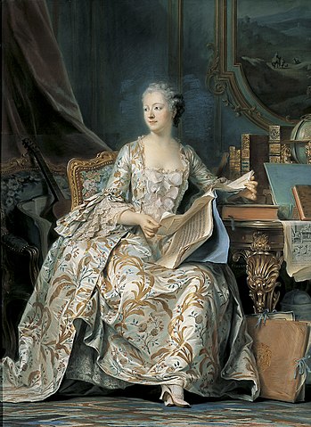 『ポンパドゥール侯爵夫人全身像』　1749年から1755年の間　モーリス＝カンタン・ド・ラトゥール　ルーヴル美術館蔵