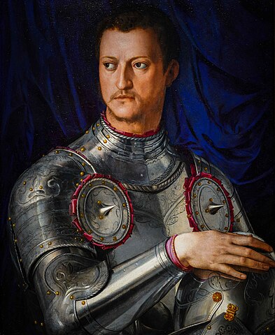 コジモ・デ・メディチ（ Cosimo I de' Medici, 1519年6月12日－1574年4月21日）　1543年から1545年の間　アーニョロ・ブロンズィーノ　ウフィツィ美術館蔵