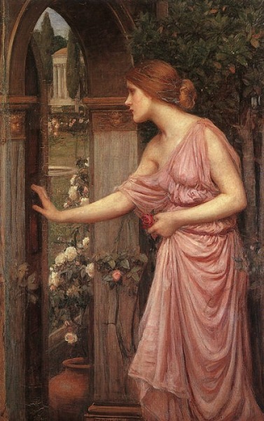 『クピドの庭に入るプシュケ』（ Psyche Entering Cupid's Garden ）　1903年　ジョン・ウィリアム・ウォーターハウス　ハリス・ミュージアム・アンド・ギャラリー蔵