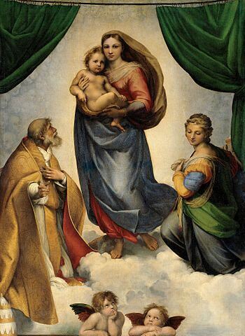 『システィーナの聖母』　1513年－1514年　ラファエロ　アルテ・マイスター絵画館蔵