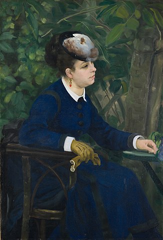Frau im Garten ( Femme dans un jardin )　106 × 73 cm　1868年　ピエール＝オーギュスト・ルノワール　バーゼル市立美術館蔵