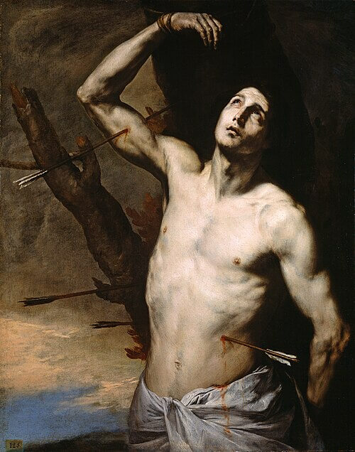 San Sebastián, José de Ribera, 1636. Óleo sobre lienzo, 127 x 100 cm, Número de catálogo P001095, Museo Nacional del Prado, 《聖セバスティアヌス》 1636年 ホセ・デ・リベーラ プラド美術館蔵