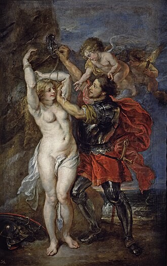 Perseus and Andromeda / Perseo liberando a Andrómeda, Número de catálogo P001663, Autores Pedro Pablo Rubens; Jacques Jordaens, 1639 - 1641. Óleo sobre lienzo, 223 x 163 cm, Museo Nacional del Prado, 『ペルセウスとアンドロメダ』　1639 - 1641年　ピーテル・パウル・ルーベンス、ヤーコプ・ヨルダーンス　プラド美術館蔵