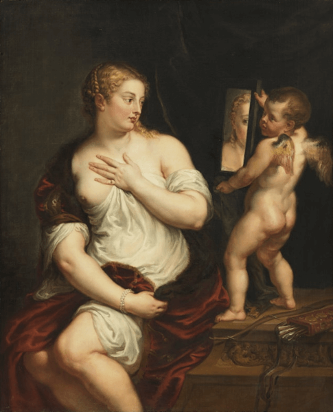 『ウェヌスと鏡を持つクピド』（ Venus and Cupid Holding a Mirror (after Titian)）　ピーテル・パウル・ルーベンス　ティッセン・ボルネミッサ美術館蔵