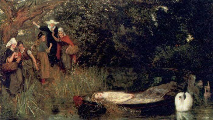 『シャロットの乙女』（ The Lady of Shalott ）　1873年頃　アーサー・ヒューズ