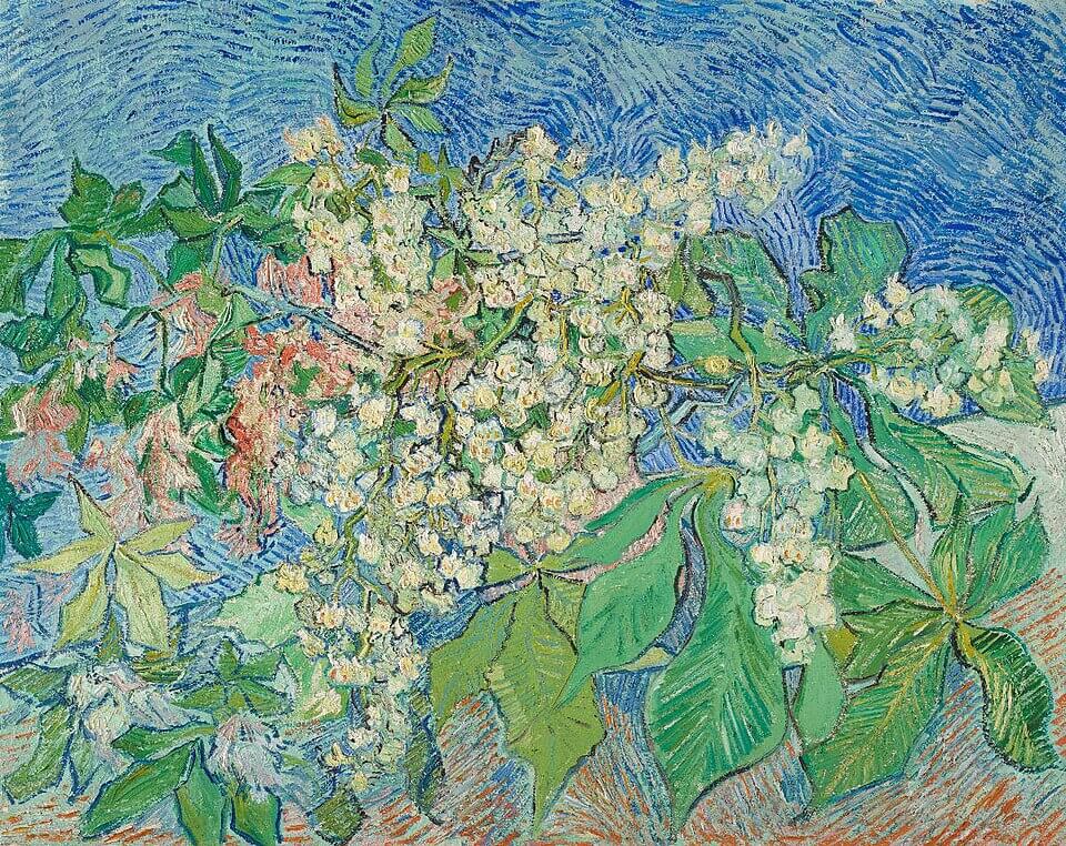 Blossoming Chestnut Branches, Vincent van Gogh, 1890, Branches de marronnier en fleur, Oil on canvas, 73 x 92 cm, Given by the heirs of Emil Bührle to the Foundation E.G. Bührle Collection Zurich • 1960 Inv. 53., 《花咲くマロニエの枝》　1890年　フィンセント・ファン・ゴッホ　ビュールレ・コレクション