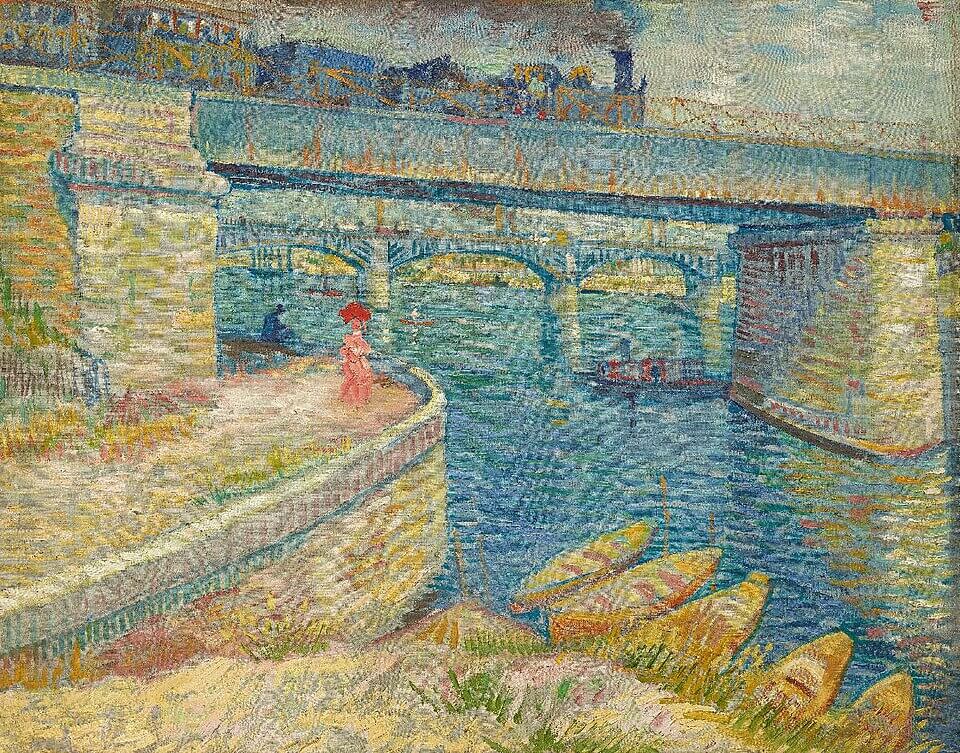 Bridges across the Seine at Asnières, Vincent van Gogh, 1887, Les Ponts d'Asnières, Oil on canvas, 53.5 x 67 cm, Given by the heirs of Emil Bührle to the Foundation E.G. Bührle Collection Zurich • 1960 Inv. 50., 《アニエールの橋》　1887年　フィンセント・ファン・ゴッホ　ビュールレ・コレクション蔵